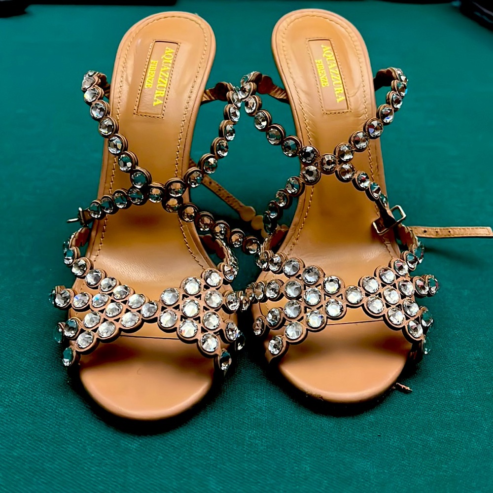 Aquazurra Pearl Sandal 105 Nude Nappa Pink NEW